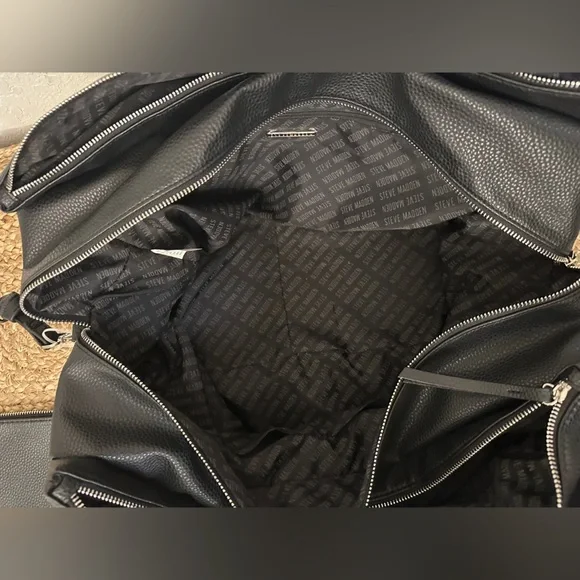 Steve Madden Black Pebbled Faux Leather Weekender Bag with Crossbody Strap - Picture 8 of 8